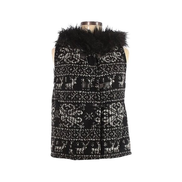 Zara Jackets & Blazers - Zara Fair Isle Reindeer Wool Blend Vest M Faux Fur Hood Nordic Holiday Après Ski
